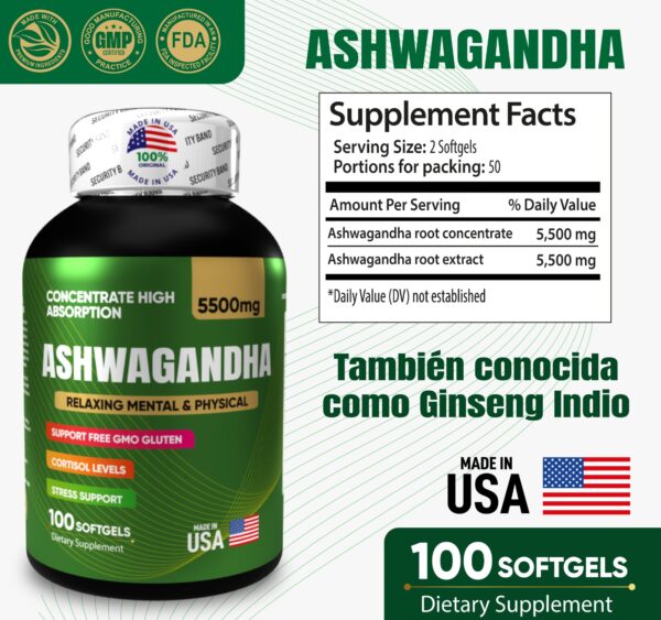 Ashwagandha Ultra Strength (5500 mg) x 100 Softgels - Imagen 6